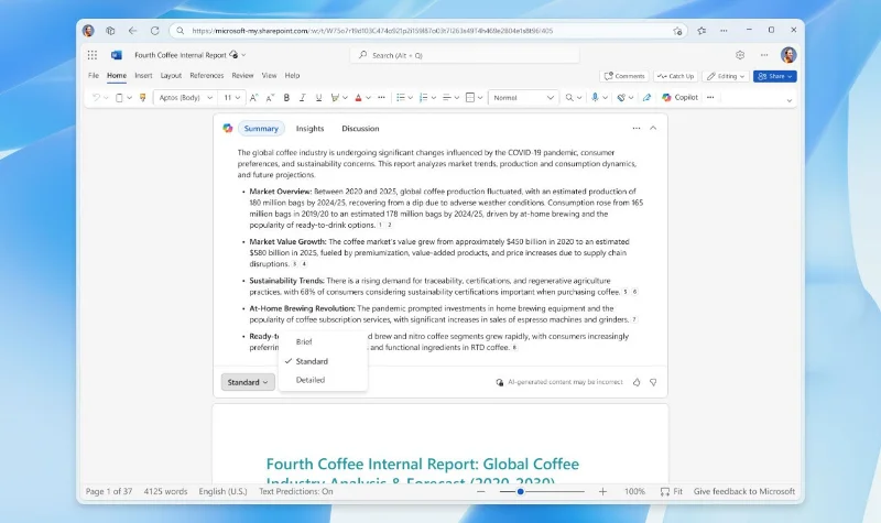 Word ahora admite el resumen de documentos muy largos