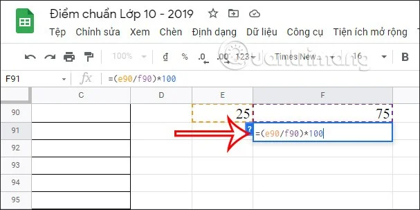 How to calculate percentage (%) in Google Sheets