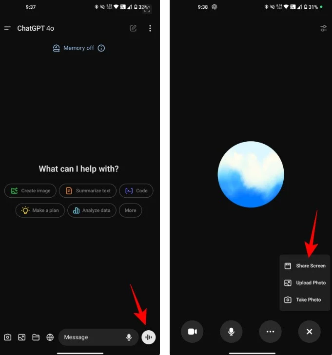 Como compartilhar vídeo de tela com ChatGPT Voice