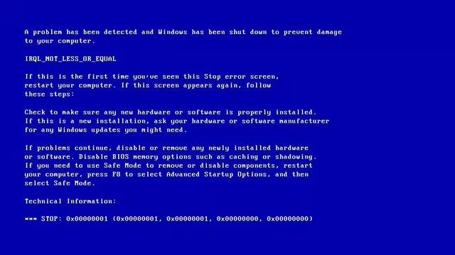 How to fix IRQL NOT LESS OR EQUAL error on Windows