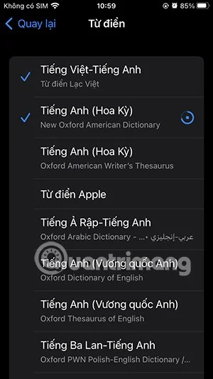 Instrukcje dotyczące korzystania ze słownika angielsko-wietnamskiego na iPhonie