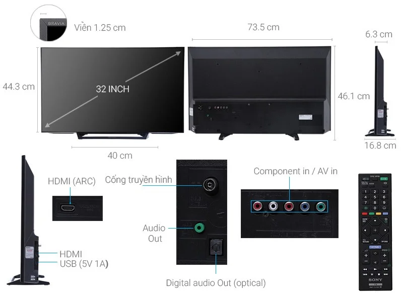 What are the sizes of 32-inch, 40-inch, 43-inch, 55-inch TVs... from Sony, Samsung, LG?