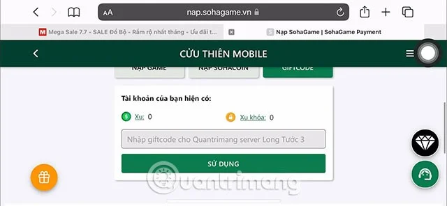 Laatste Cuu Thien mobiele code en instructies voor het invoeren van de code