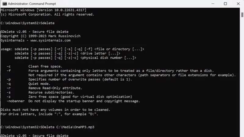 วิธีการลบไฟล์ Windows ทั้งหมดโดยใช้ SDelete