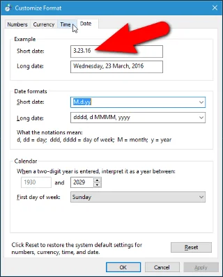 Jak zmienić format daty i godziny w systemie Windows, zmień ukośnik na kropkę