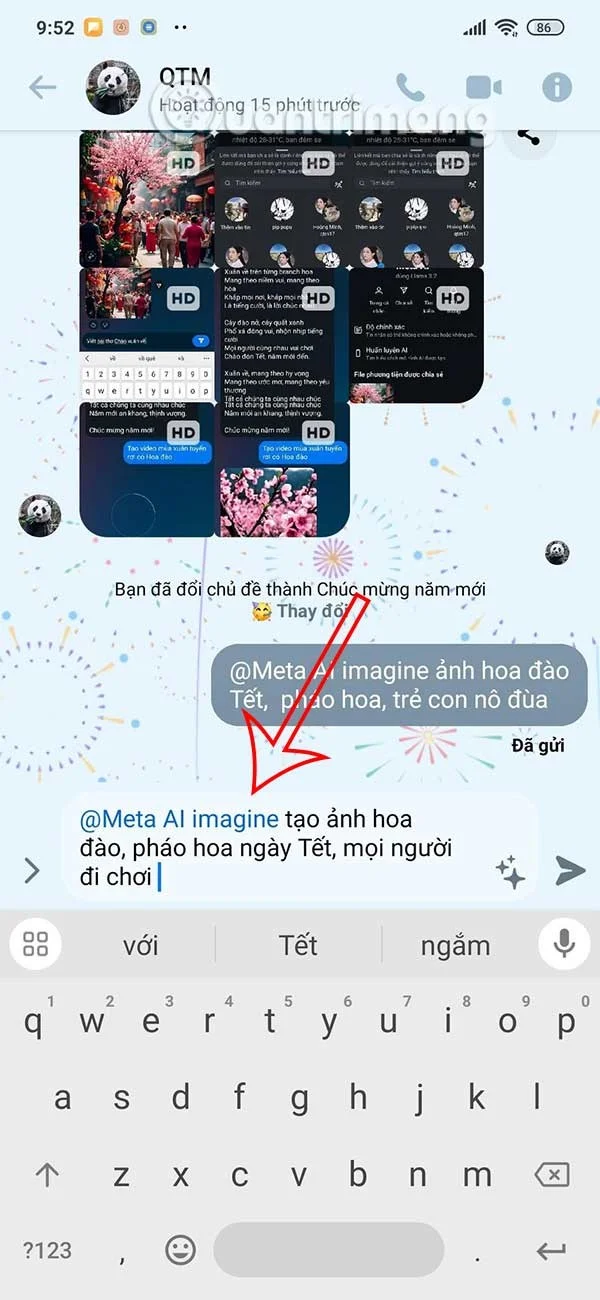 Instruções para criar imagens de IA no chat do Messenger