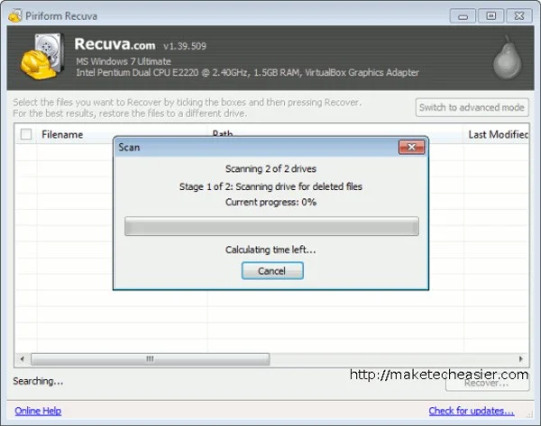 Recuperar datos borrados con Recuva Portable en Windows 7