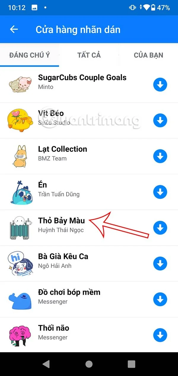 Messenger'da 7 Renkli Tavşan çıkartmalarını indirme talimatları