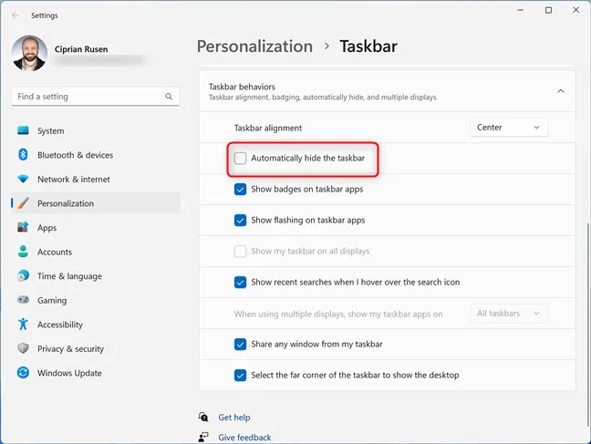 Cómo ocultar o mostrar la barra de tareas en Windows 11