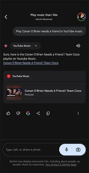 Como encontrar músicas do YouTube Music no Gemini