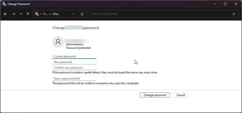 How to change account password in Windows 11