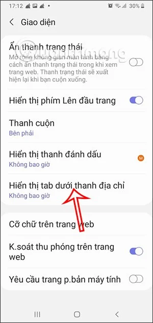 Hoe tabbladen onder de adresbalk op Samsung Internet weer te geven