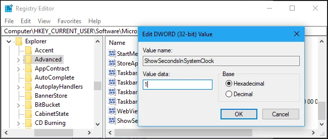 How to display seconds on Windows system clock