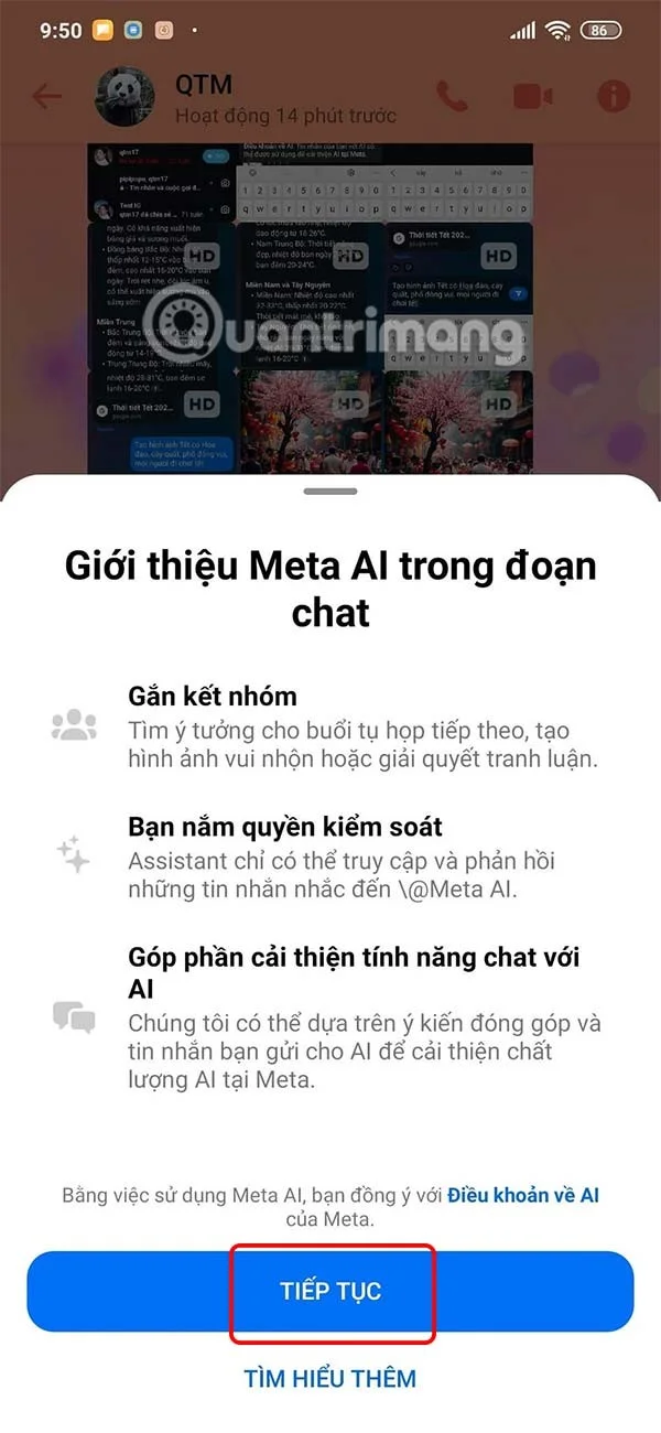 Instruções para criar imagens de IA no chat do Messenger