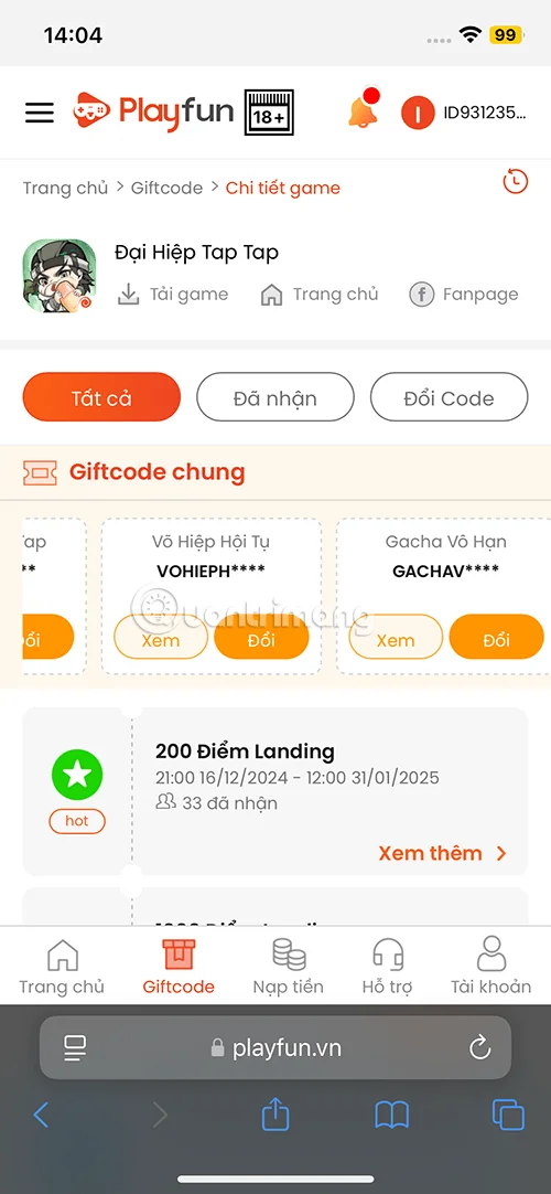 Código de regalo completo Dai Hiep Tap Tap más reciente y cómo canjear el código