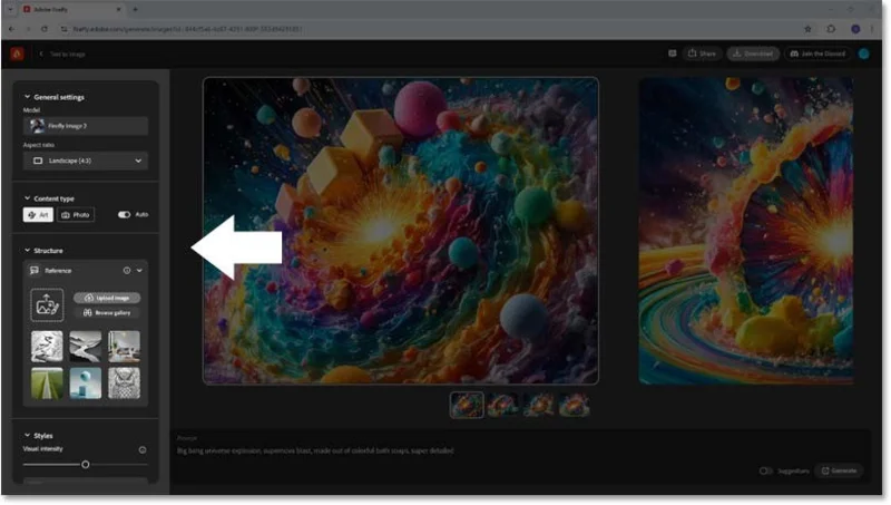 Visuele intensiteit gebruiken in Adobe Firefly voor gedetailleerdere afbeeldingen