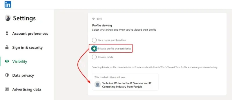 Cómo habilitar el modo de privacidad de LinkedIn para navegar de forma anónima
