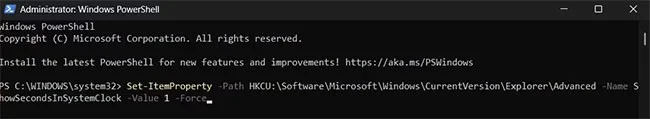 How to display seconds on Windows system clock