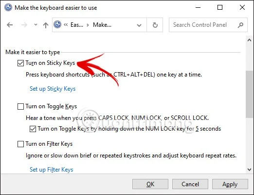 Instrucciones para habilitar o deshabilitar las teclas especiales en Windows