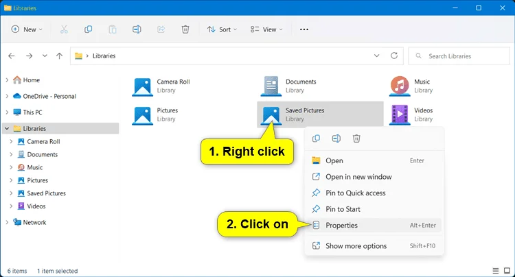 Dosya Gezgini'nde Kitaplıklar Nasıl Eklenir/Kaldırılır Windows 11