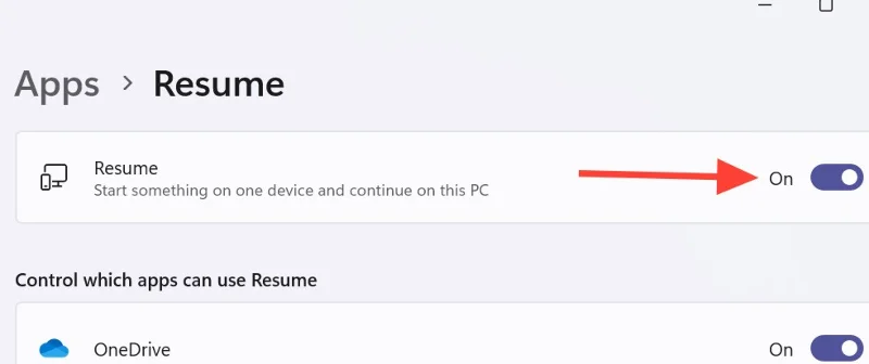 Windows 11'de Devam özelliğini etkinleştirme talimatları