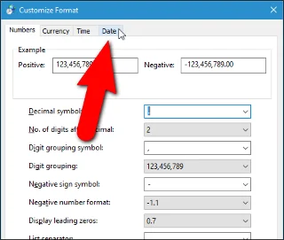 Jak zmienić format daty i godziny w systemie Windows, zmień ukośnik na kropkę