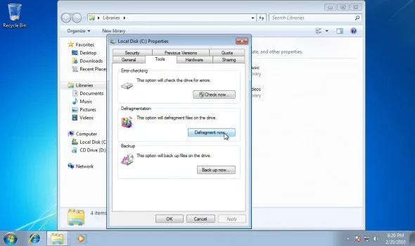 Desfragmentar unidades rápidamente en Windows 7