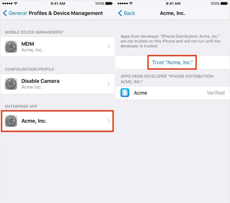 Instruções para confirmar a confiança em aplicativos no iPhone