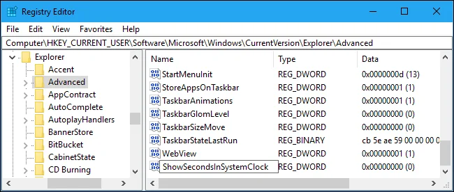 How to display seconds on Windows system clock