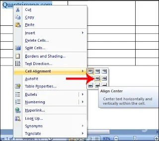 Sposoby centrowania komórek w tabeli w programie Word