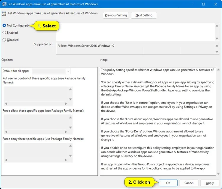 Windows 11'de Generative AI'ya uygulama erişimi nasıl etkinleştirilir/devre dışı bırakılır