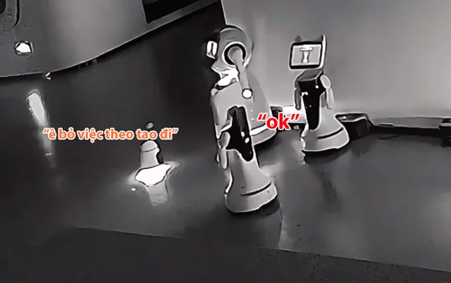 Un pequeño robot atrae a robots grandes para que dejen sus trabajos en una empresa.