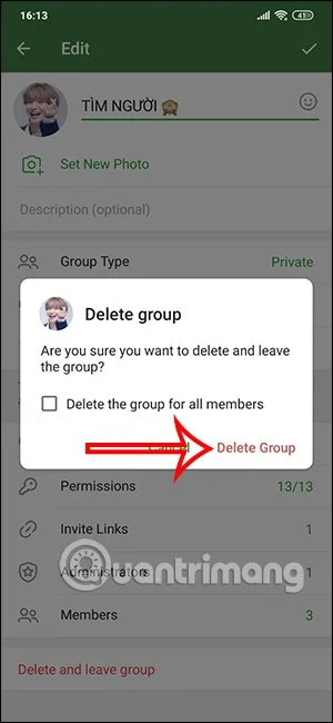 Instruções para excluir grupos no Telegram