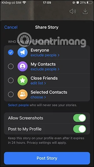 如何在手機上發布 Telegram Stories