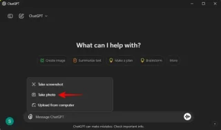 Instruções para tirar fotos usando o ChatGPT no computador