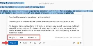 AI kullanarak Not Defteri metnini yeniden yazma talimatları