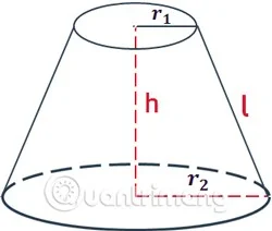 Formule voor het berekenen van het laterale oppervlak van een afgeknotte kegel, het totale oppervlak van een afgeknotte kegel, het volume van een afgeknotte kegel Formule voor het berekenen van het laterale oppervlak van een afgeknotte kegel, het totale oppervlak van een afgeknotte kegel, het volume van een afgeknotte kegel