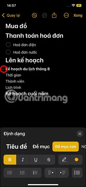 iOS 18'de not içeriğini daraltma talimatları