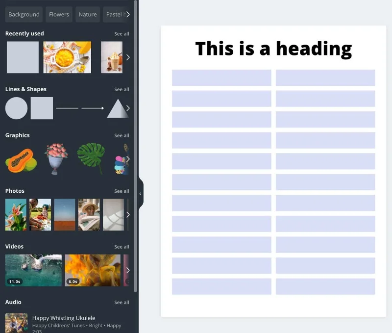 Een tabel maken in Canva