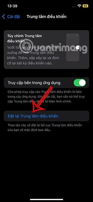 Instruções para redefinir o Centro de Controle no iPhone