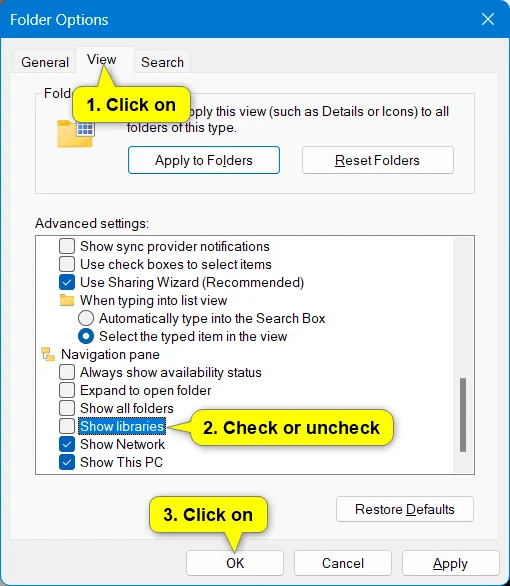 Dosya Gezgini'nde Kitaplıklar Nasıl Eklenir/Kaldırılır Windows 11