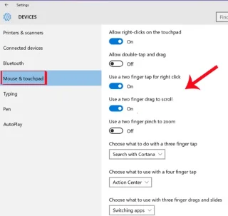 Summary of Touchpad operations on Windows 10, Windows 11