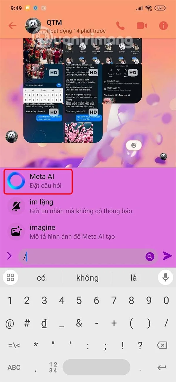 Instruções para criar imagens de IA no chat do Messenger