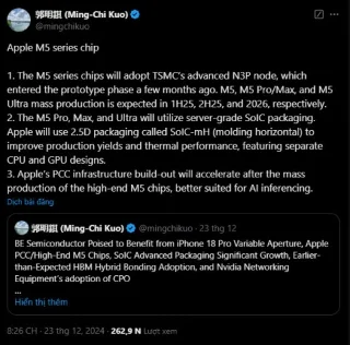 Apple, 2025te piyasaya sürülecek M5 CPUda büyük bir değişiklik yapacak