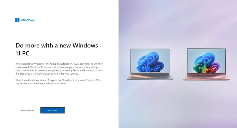 Microsoft pushes full-screen ads about Windows 10 end of support Microsoft pushes full-screen ads about Windows 10 end of support
