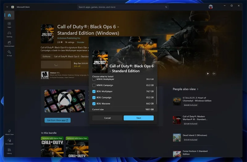 Microsoft Store permitirá a los usuarios descargar partes específicas de aplicaciones y juegos