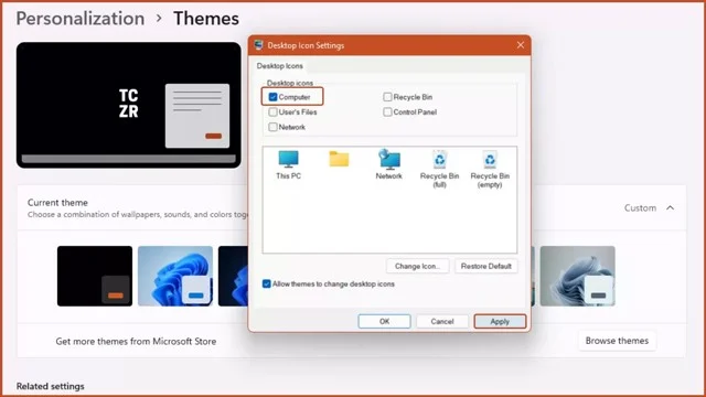 Instruções sobre como trazer este PC para a área de trabalho no Windows 11