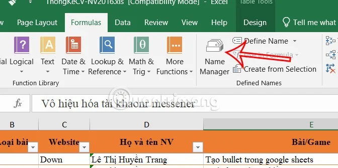 Instruções para nomear tabelas do Excel