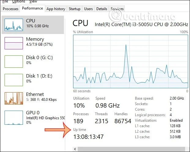 How to view Windows computer uptime