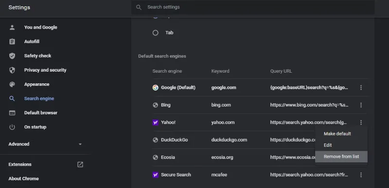 Cómo eliminar el motor de búsqueda Yahoo de Chrome